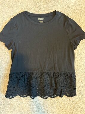 kate spade black lace-trim short sleeve top